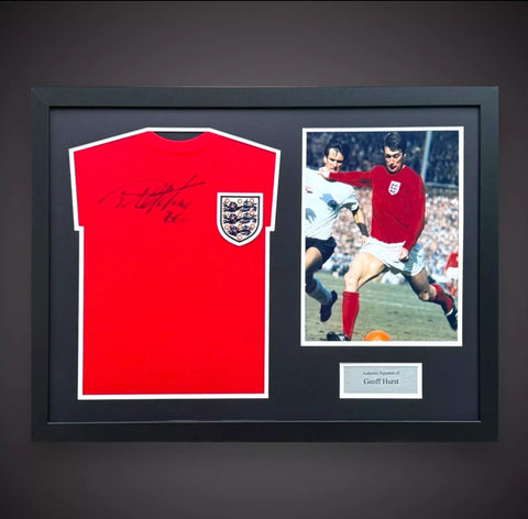 Framed Sir Geoff Hurst 1966 England Hand Signed Shirt With Photo