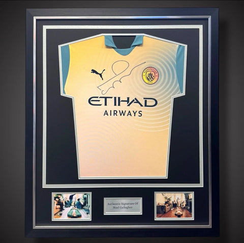 Deluxe Framed Manchester City Signed Noel Gallagher Special Ltd Ed Shirt Definitely City