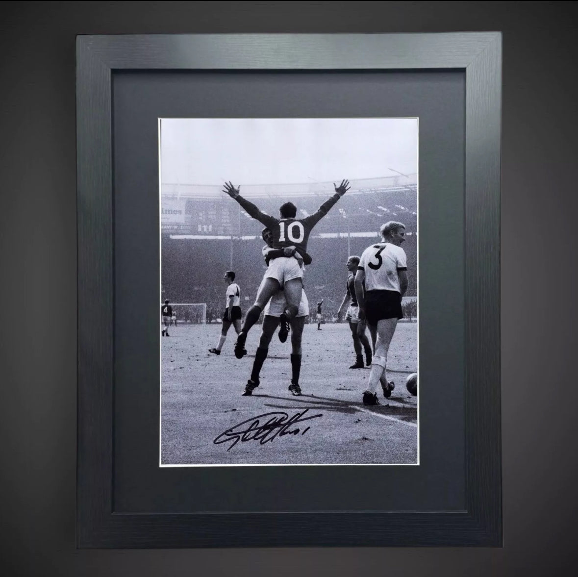 Sir Geoff Hurst Hand Signed  Black And White Framed Photograph