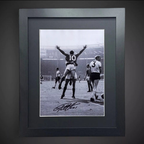 Sir Geoff Hurst Hand Signed  Black And White Framed Photograph