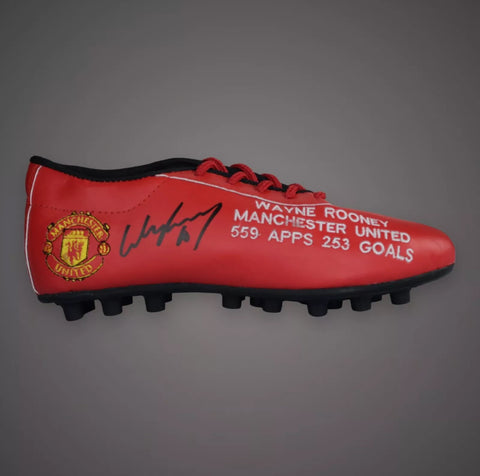 Wayne Rooney Hand Signed Manchester United Stats Boot