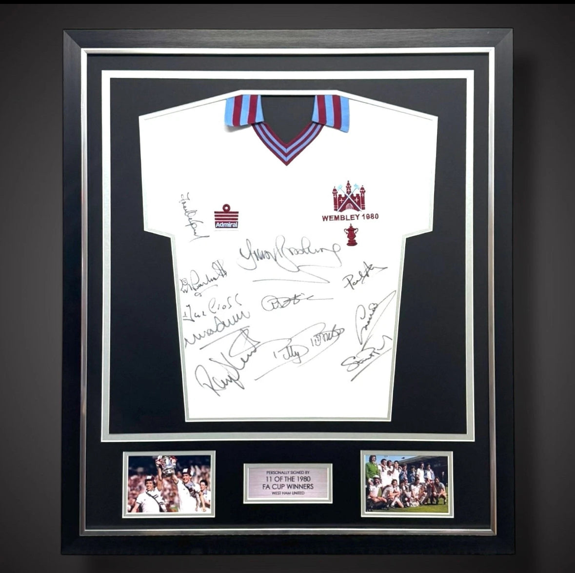 1980 FA cup Winners Singed By 11 Deluxe Framed Shirt - West Ham £399