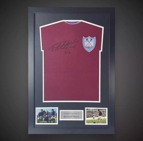 Sir Geoff Hurst 3-2 Hand Signed & Framed West Ham 64 Cup Final Shirt COA