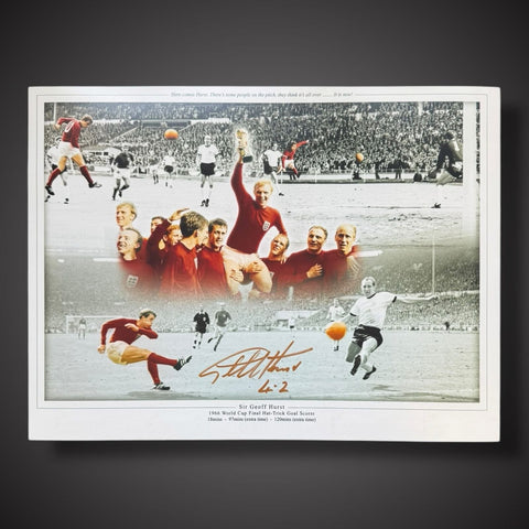 Sir Geoff Hurst Signed In Gold Inscribed 4-2 1966 Photo With  COA