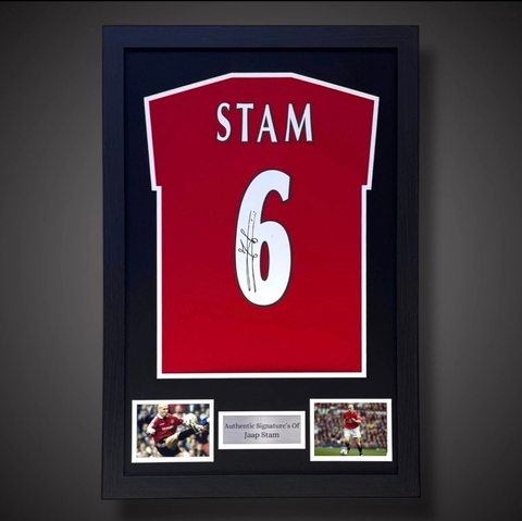 Framed Jaap Stam Hand Signed Manchester Untied Football Shirt