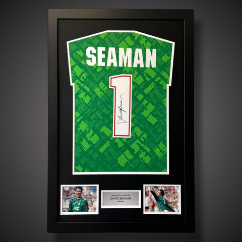 Framed David Seaman Hand Signed Arsenal Goalkeeper Shirt With COA