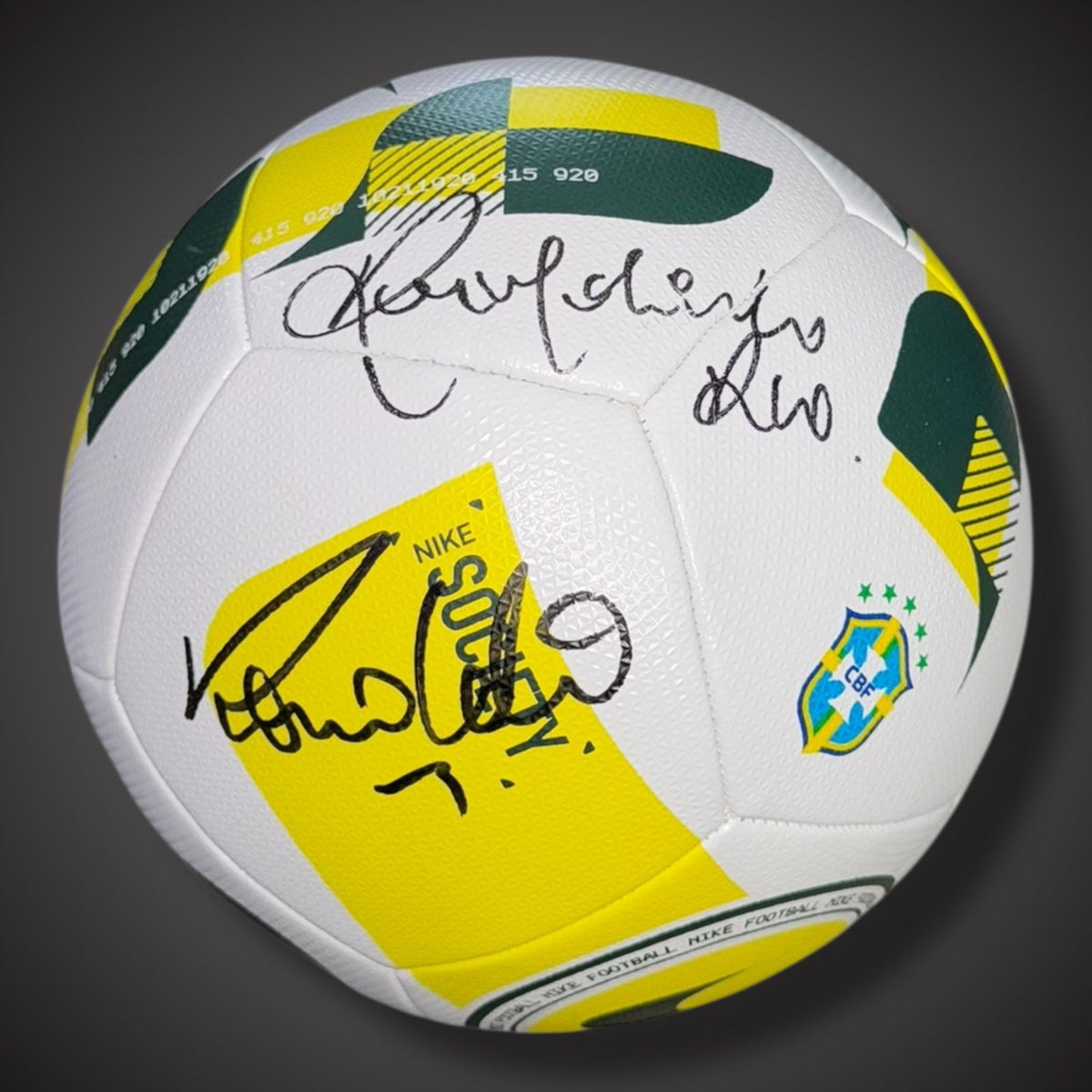 Ronaldo R9 & Ronaldinho R10 Hand Signed Football - Beckett Authenticated
