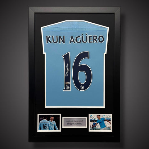 Sergio Aguero Hand Signed And Framed Manchester City Football Shirt & COA
