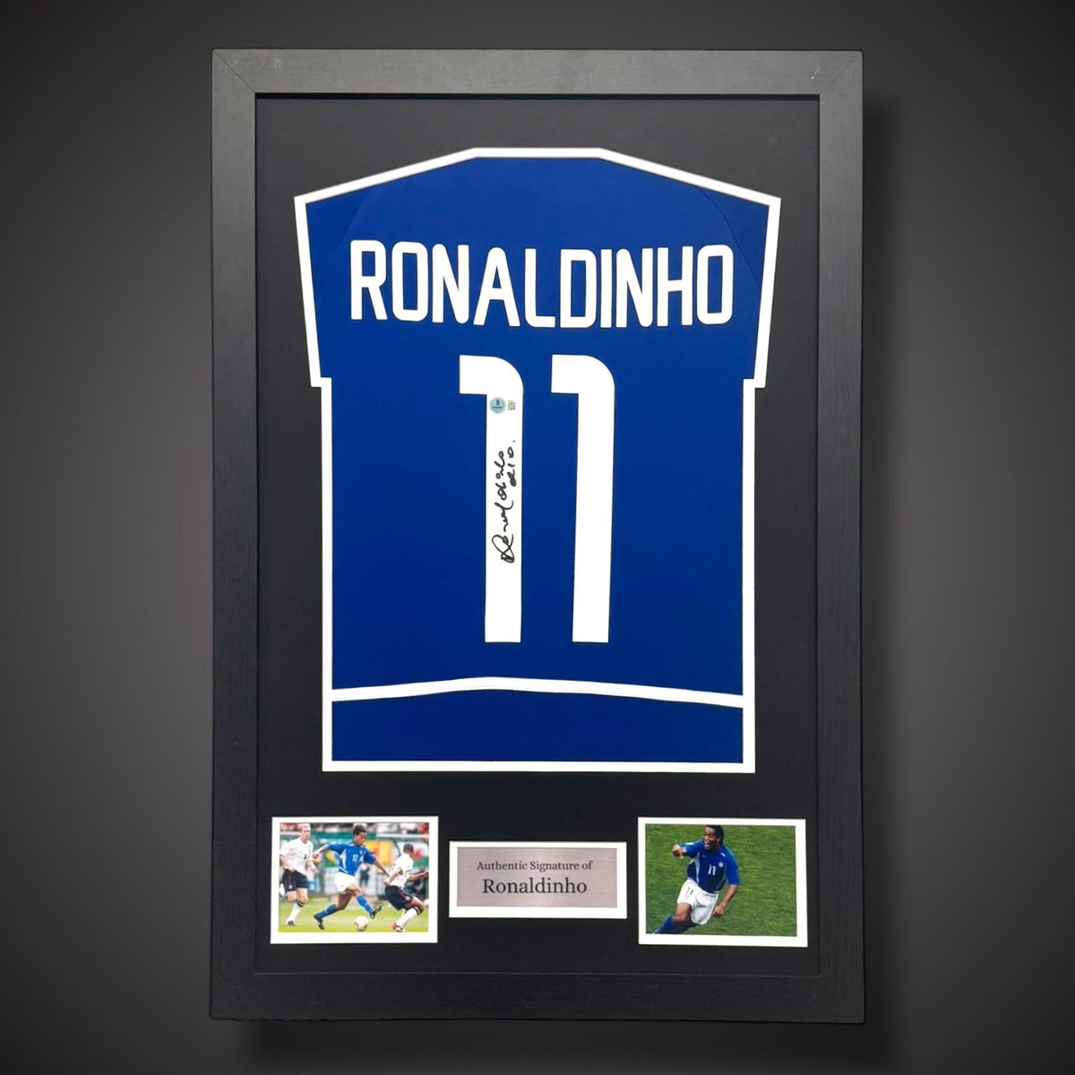 Ronaldinho Hand Signed Brazil Football Shirt Framed