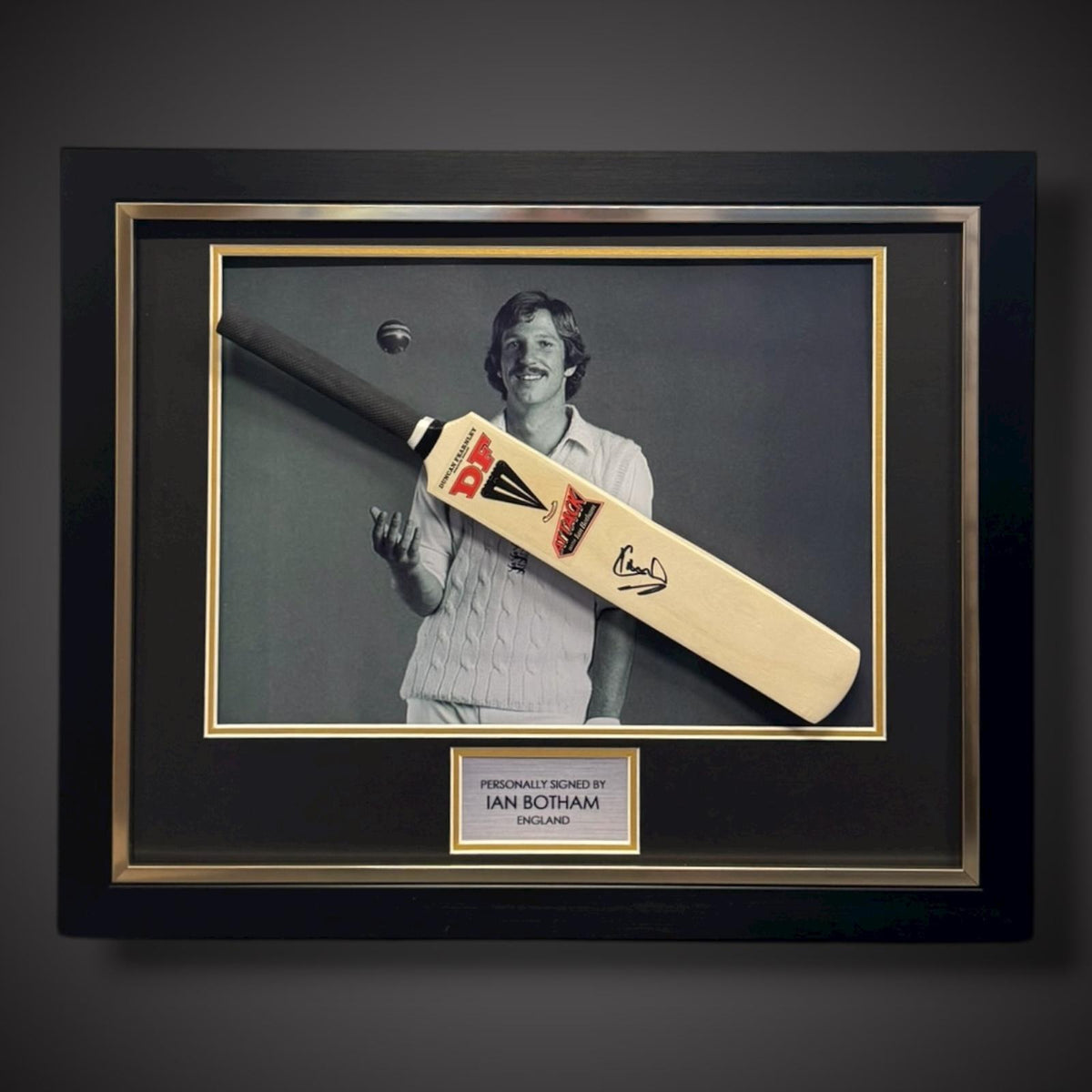 Framed Lord Ian Botham Hand Signed Cricket Bat