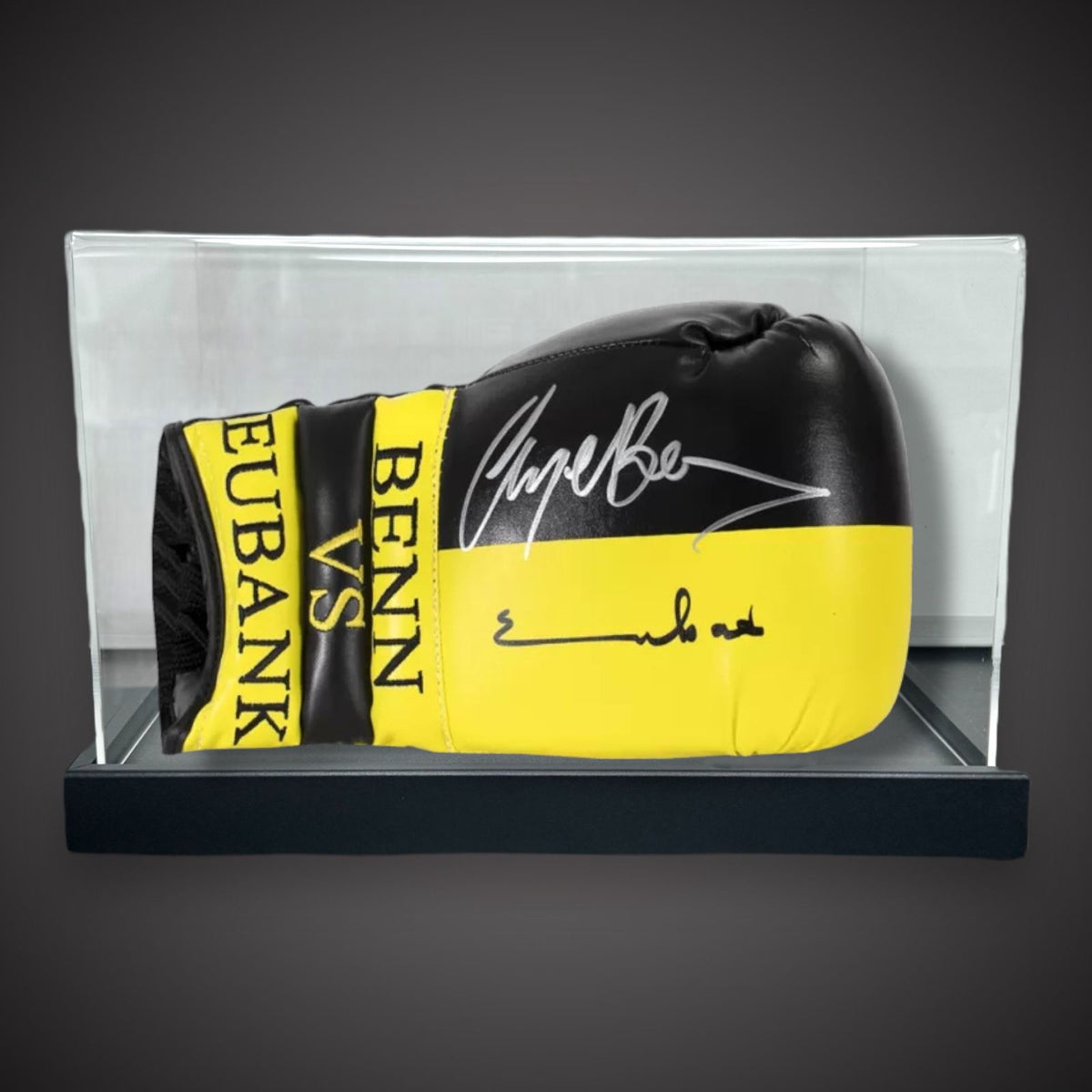 Chris Eubank & Nigel Benn Hand Signed Boxing Glove With COA In A Acrylic Display