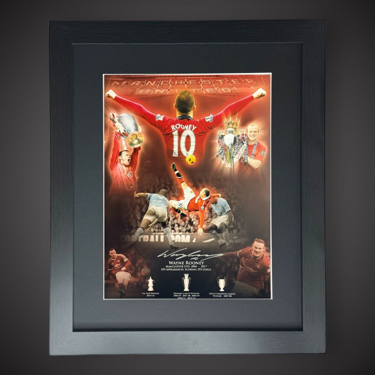 Framed Wayne Rooney Hand Signed Manchester United Brand New Stats Montage Photo