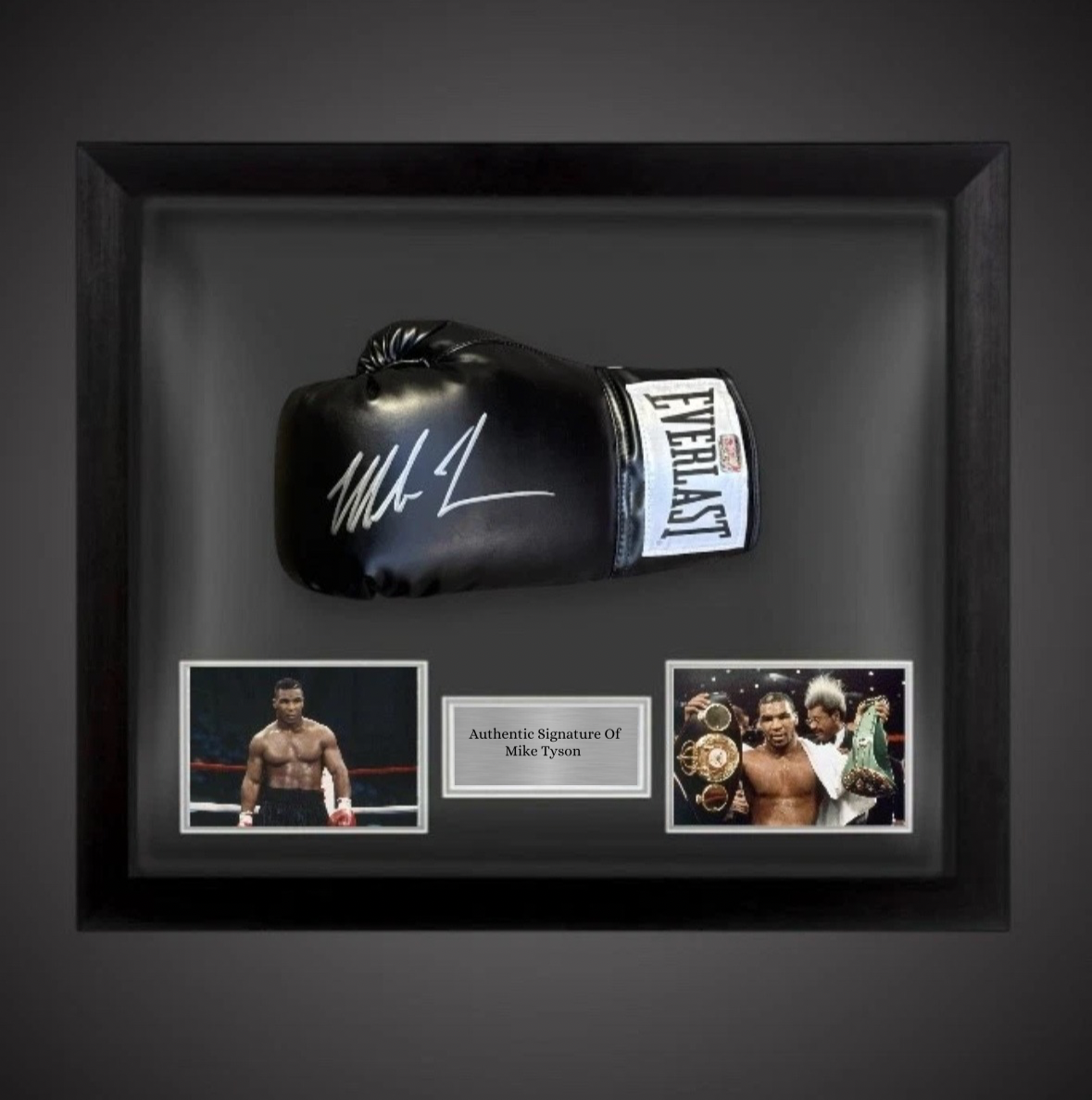 Framed Mike Tyson Hand Signed Black Everlast Boxing Glove With COA £350